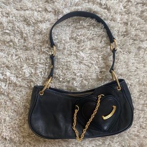 Juicy Couture Purse Handbag Shoulder Bag - Black Leather with Gold Accents